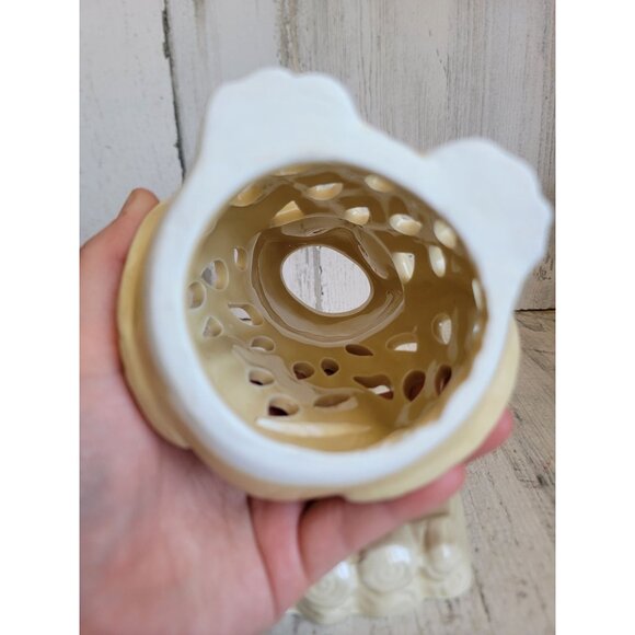 Neutral colored owl ceramic tea light candle holder Unique home decor figure - Picture 8 of 9